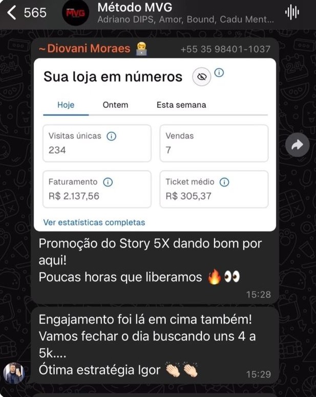 Resultado R$2.137,56 — Promoção Stories 5X
