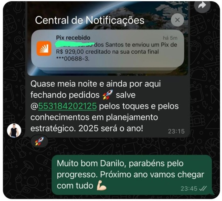 Resultado R$929,00 — Pix às 23h15